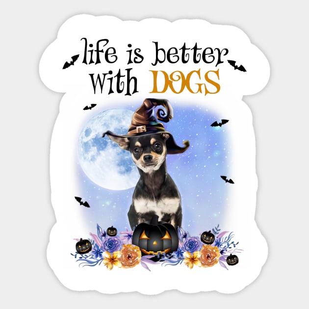 Chihuahua Witch Hat Life Is Better With Dogs Halloween Sticker by Benko Clarence